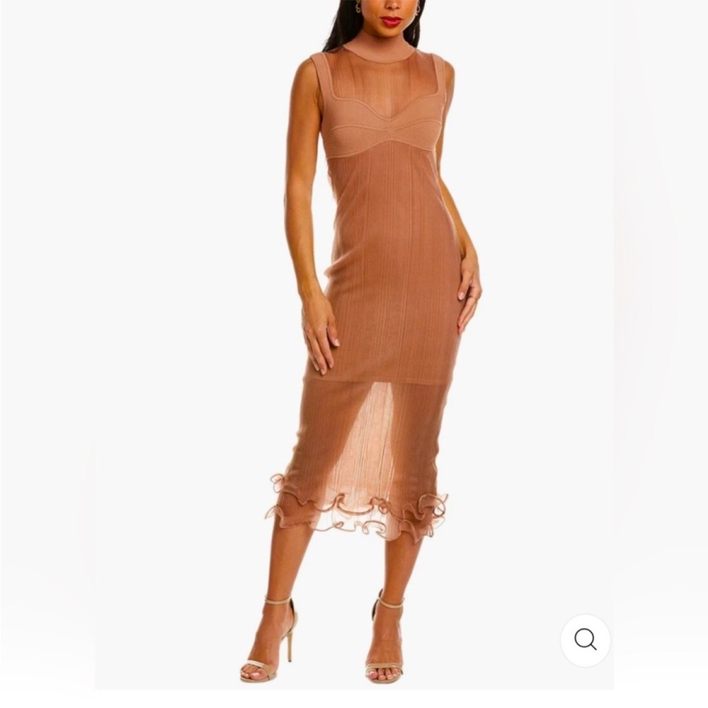 Herve Leger Brown Midi Sheer Bodycon Dress